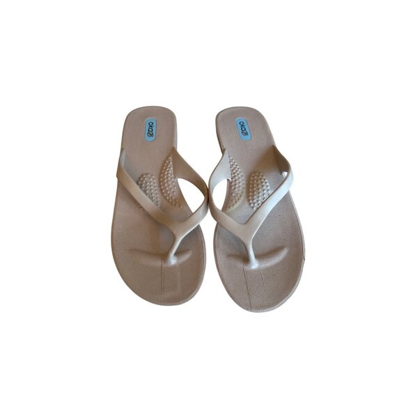 Womens OKA-B Beige Wedge Flip Flop Sandal M Size USA-Made Comfort Arch Support - Picture 1 of 5